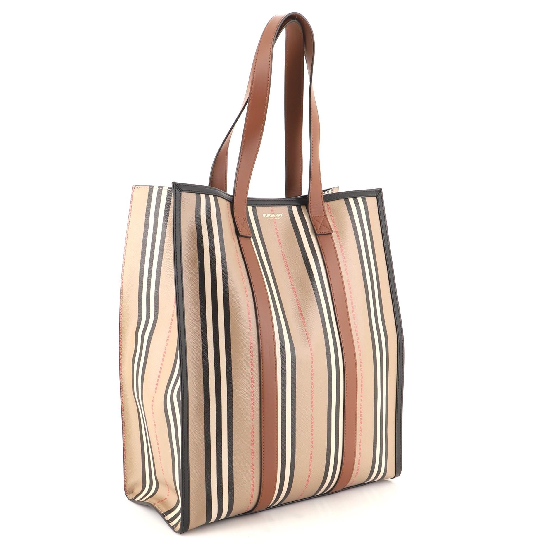 Burberry Portrait Tote Icon Stripe E-Leinwand Medium (Braun)