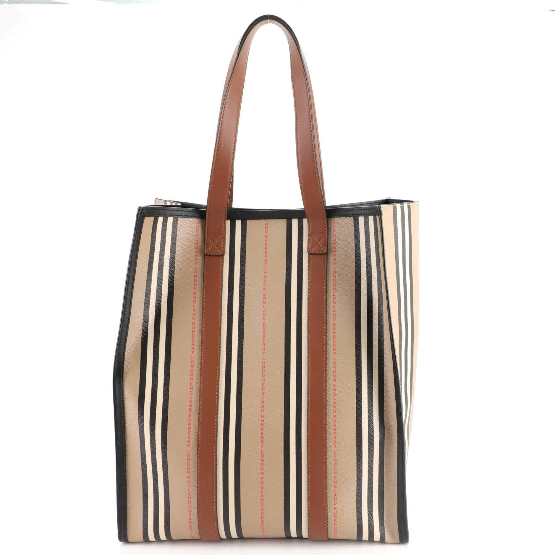 burberry monogram stripe e-canvas tote bag