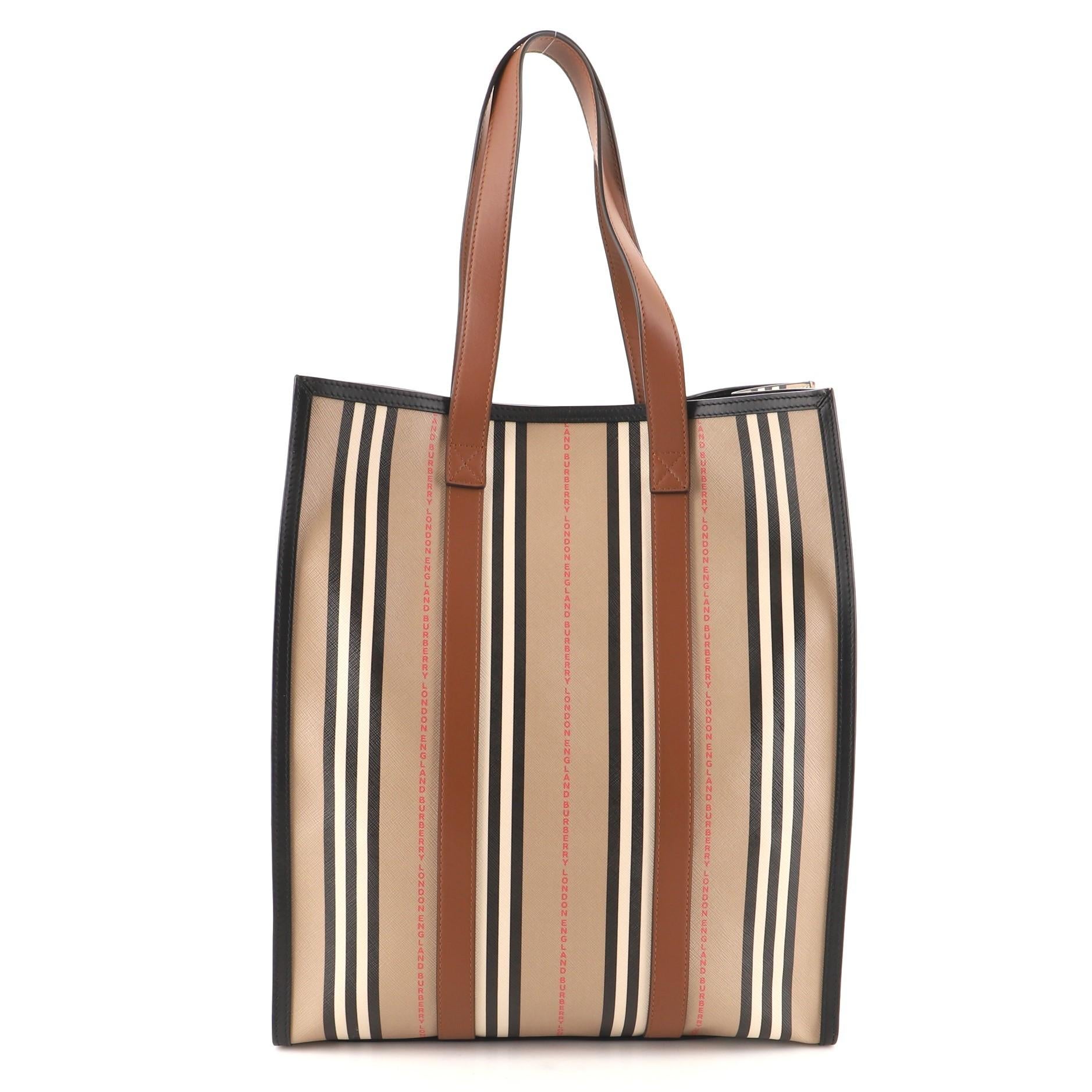 Burberry Portrait Tote Icon Stripe E-Leinwand Medium im Zustand „Gut“ in NY, NY