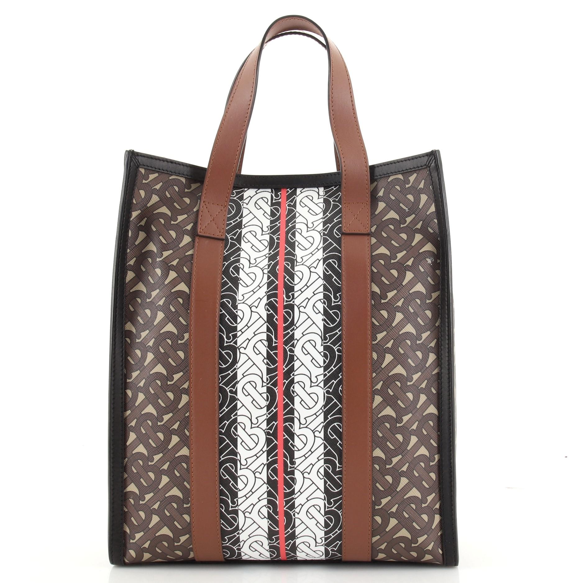 burberry monogram stripe e-canvas tote bag