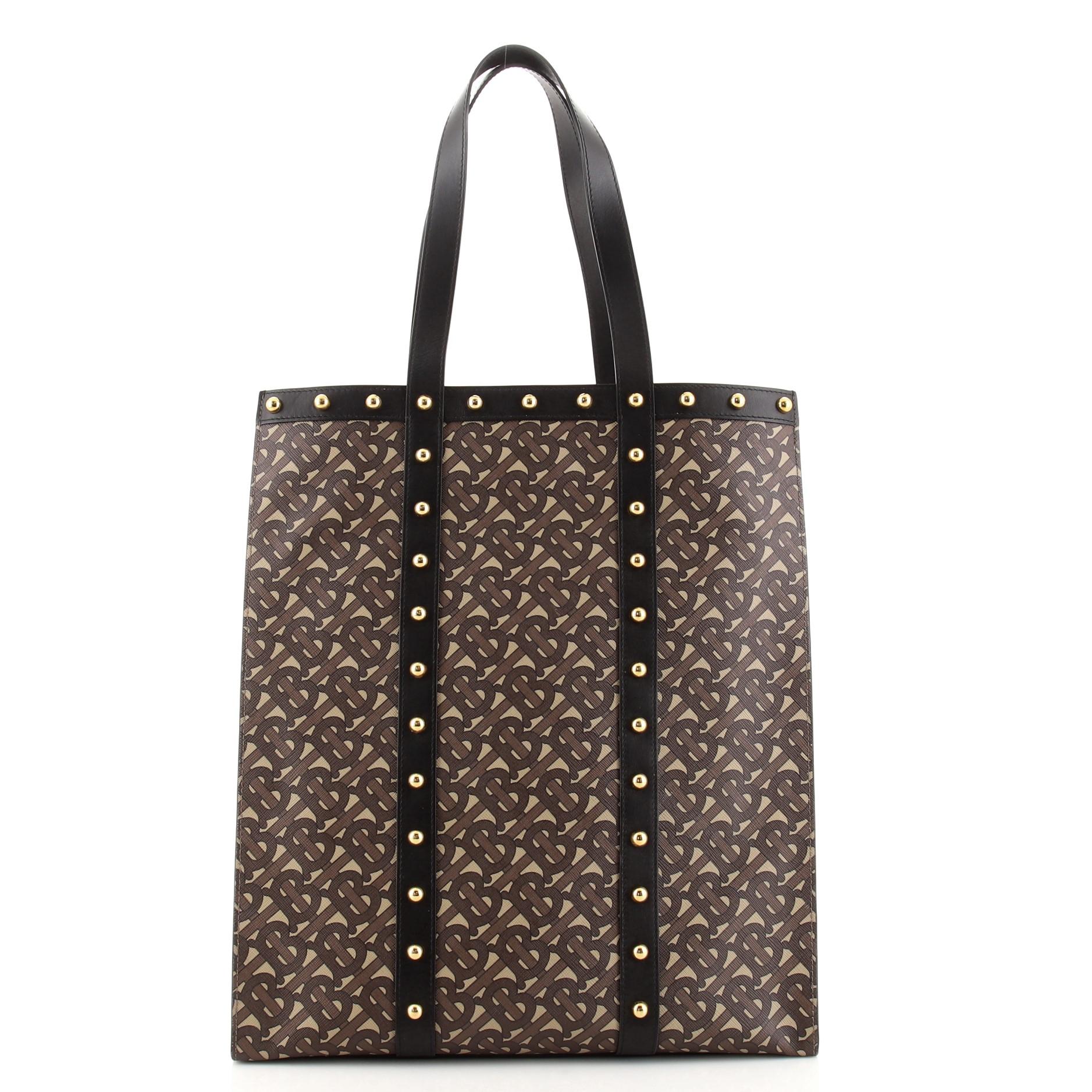 Burberry Portrait Tote Monogram Print E-Canvas with Studded Leather Medi In Good Condition In NY, NY