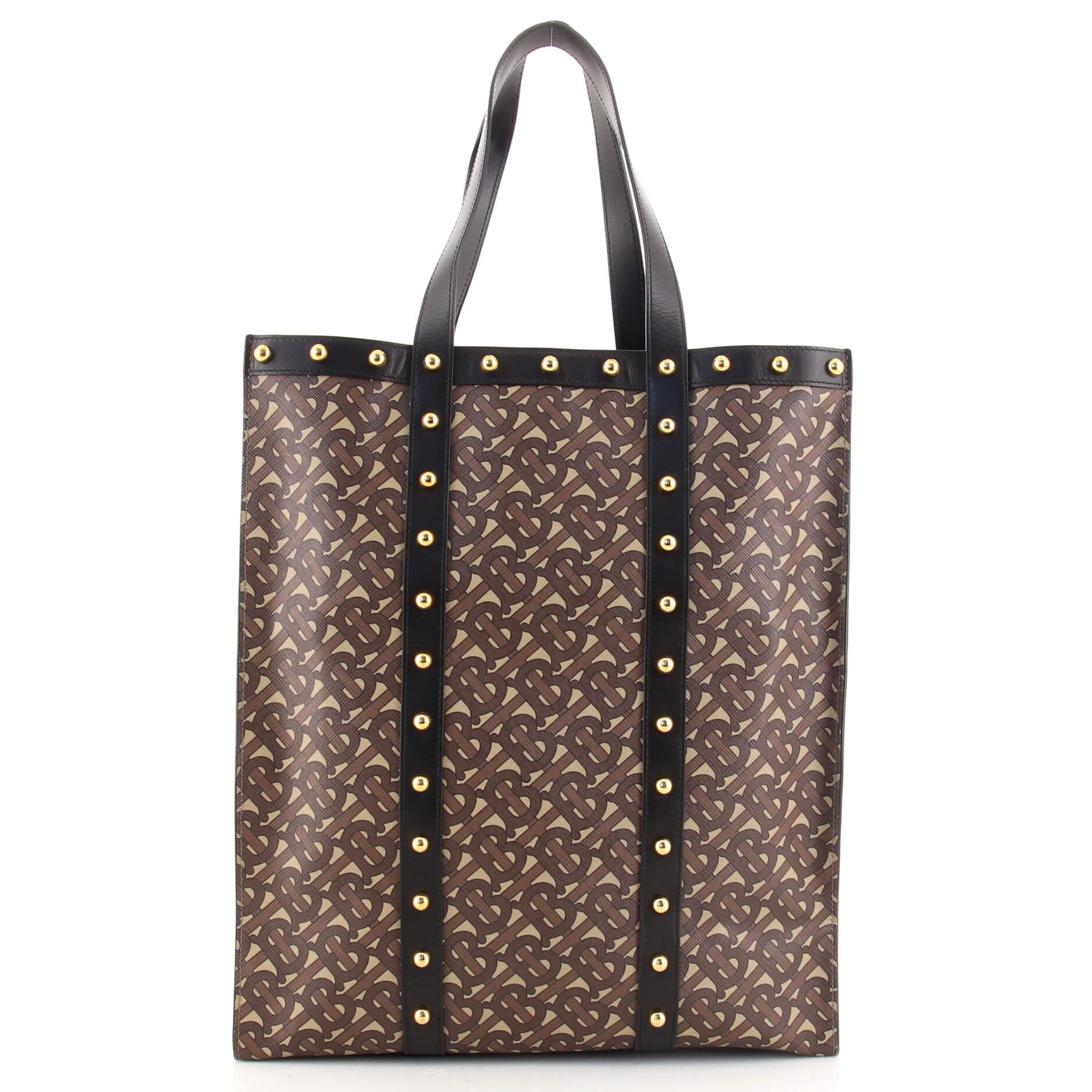 Burberry Portrait Tote Monogram Print E-Canvas with Studded Leather Medium In Good Condition In NY, NY