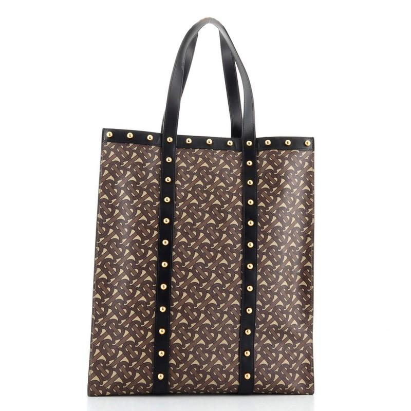 Black Burberry Portrait Tote Monogram Print E-Canvas with Studded Leather Medium