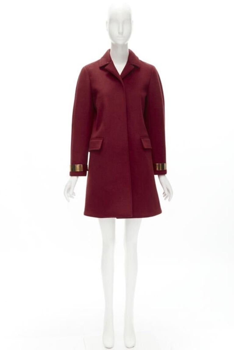 BURBERRY PROPRSUM 90% cashmere blend red gold metal bar coat IT38 XS For Sale 7