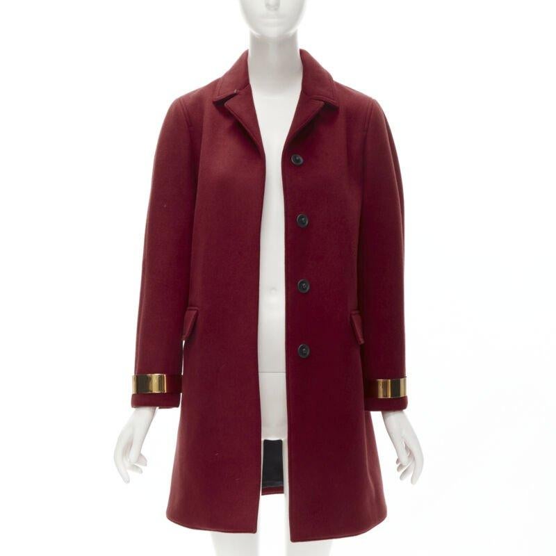Red BURBERRY PROPRSUM 90% cashmere blend red gold metal bar coat IT38 XS For Sale