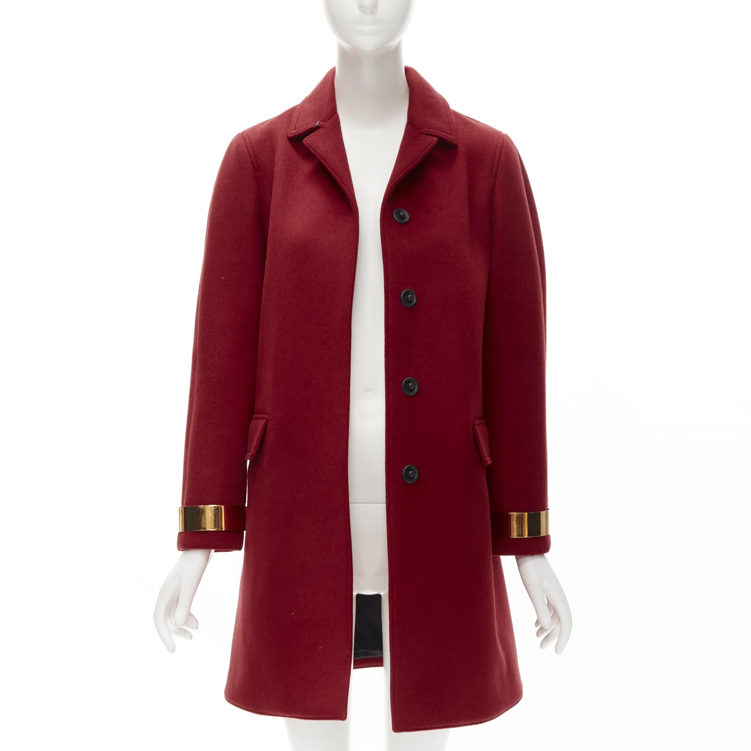 Rouge BURBERRY PROPRSUM Manteau bar en cachemire mélangé rouge et or 90 %, taille IT 38 XS en vente