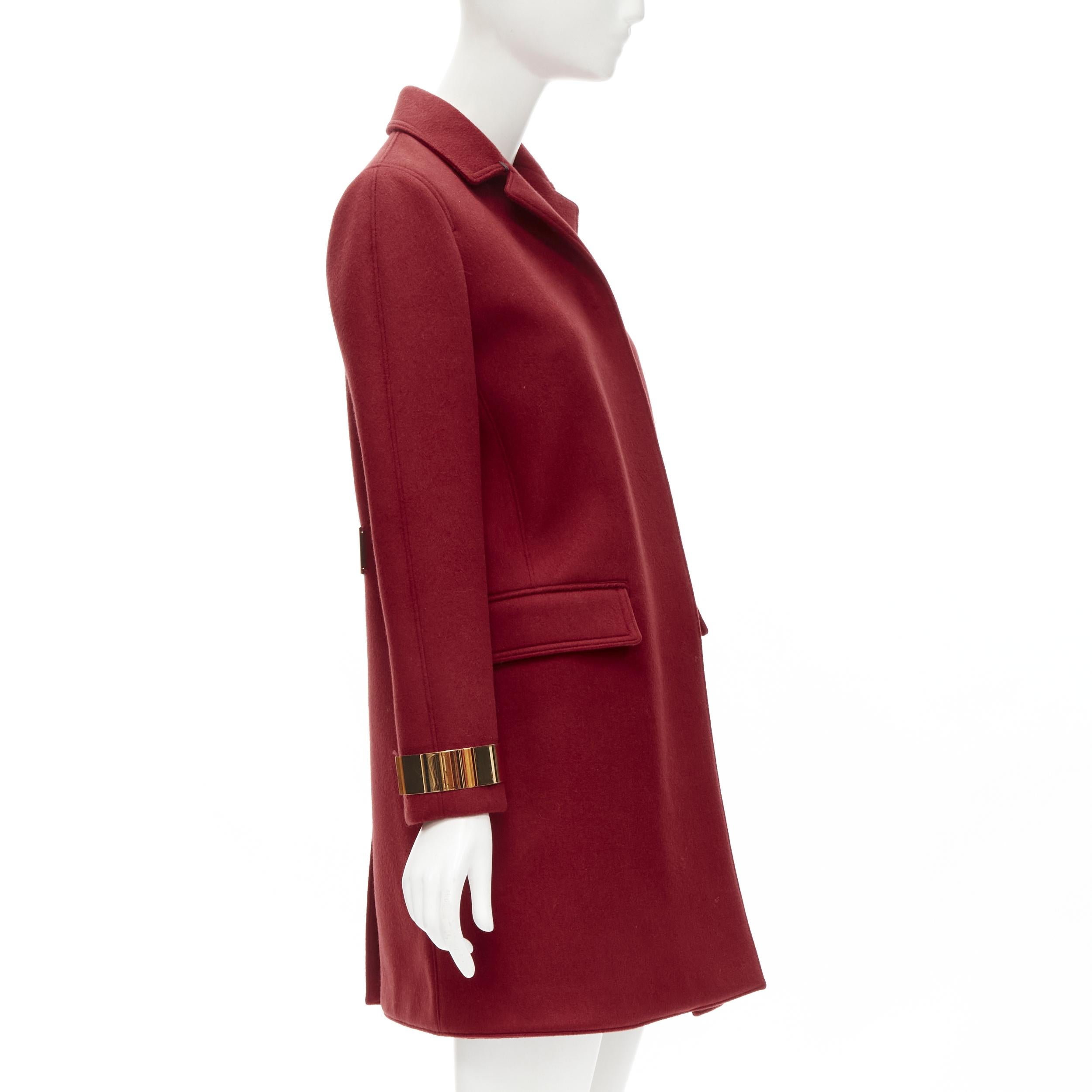 BURBERRY PROPRSUM 90% cashmere blend red gold metal bar coat IT38 XS In Good Condition For Sale In Hong Kong, NT