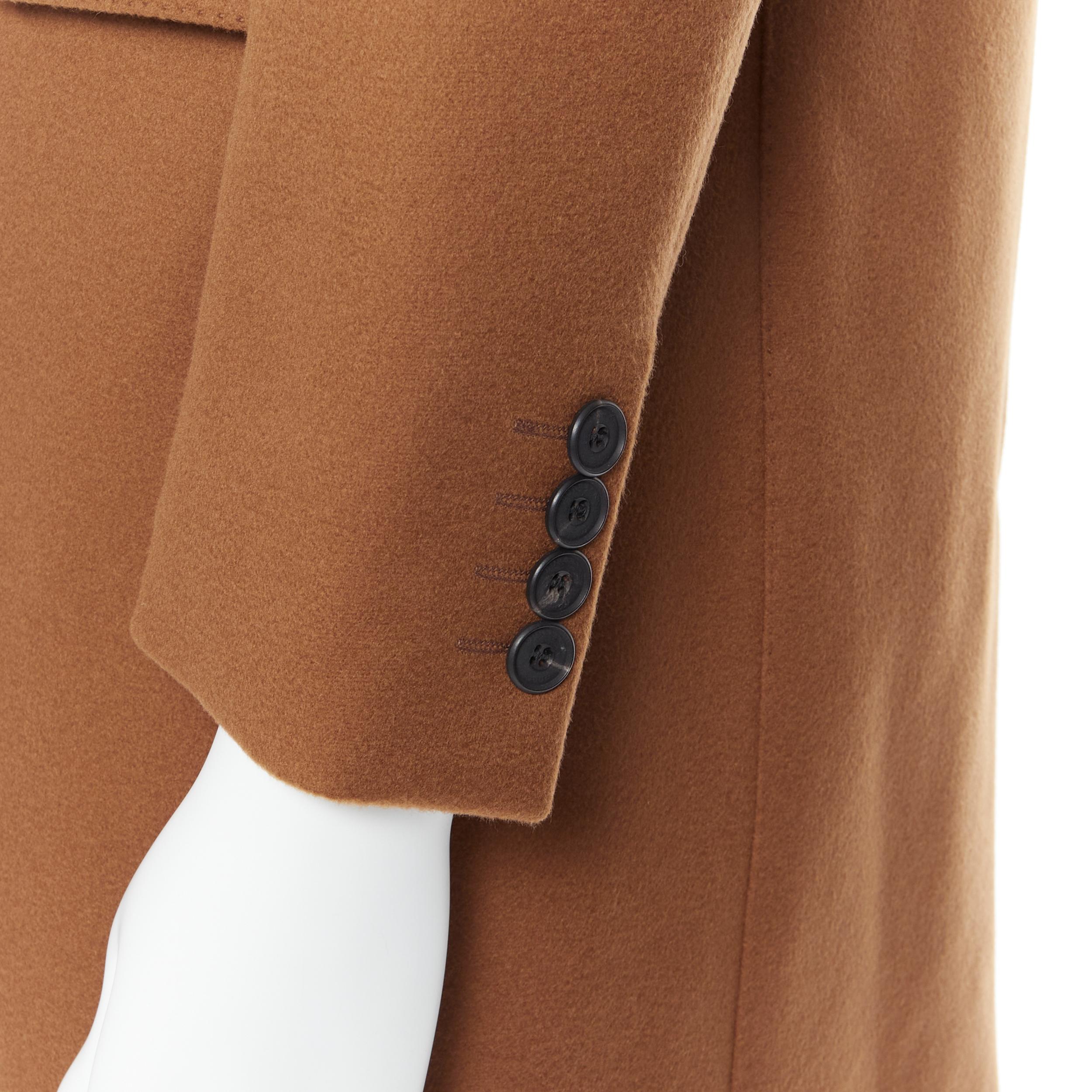BURBERRY PRORSUM 100% cashmere camel brown tailored coat EU44 XS Reference: PRCN/A00036 
Brand: Burberry 
Material: Cashmere 
Color: Camel 
Pattern: Solid 
Closure: Button 
Extra Detail: 100% cashmere Spread collar. 3-pocket design 4-button cuff.