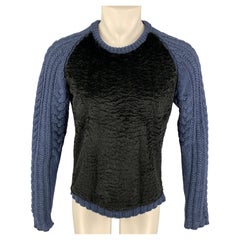 BURBERRY PRORSUM 2011 Größe S Blauer Mulberry-Pullover aus Lammwolle und Kaninchenpelz
