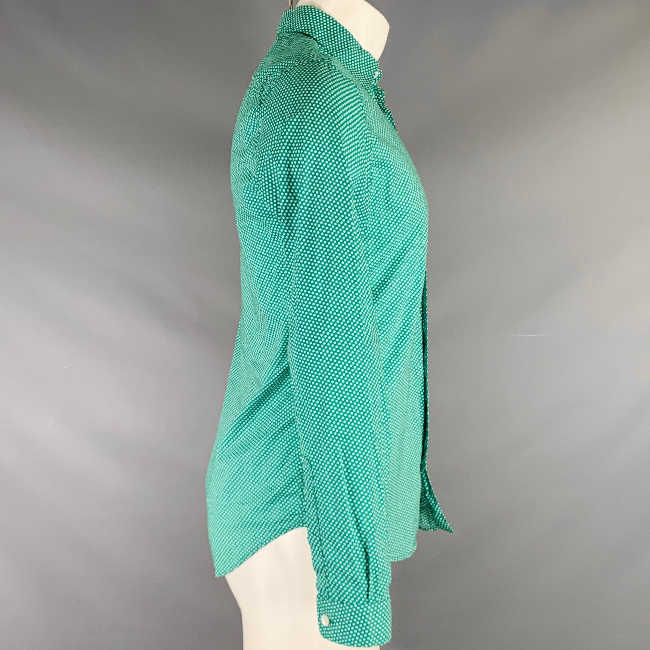 Blue BURBERRY PRORSUM 2011 Size S Green White Polka Dot Cotton Long Sleeve Shirt For Sale