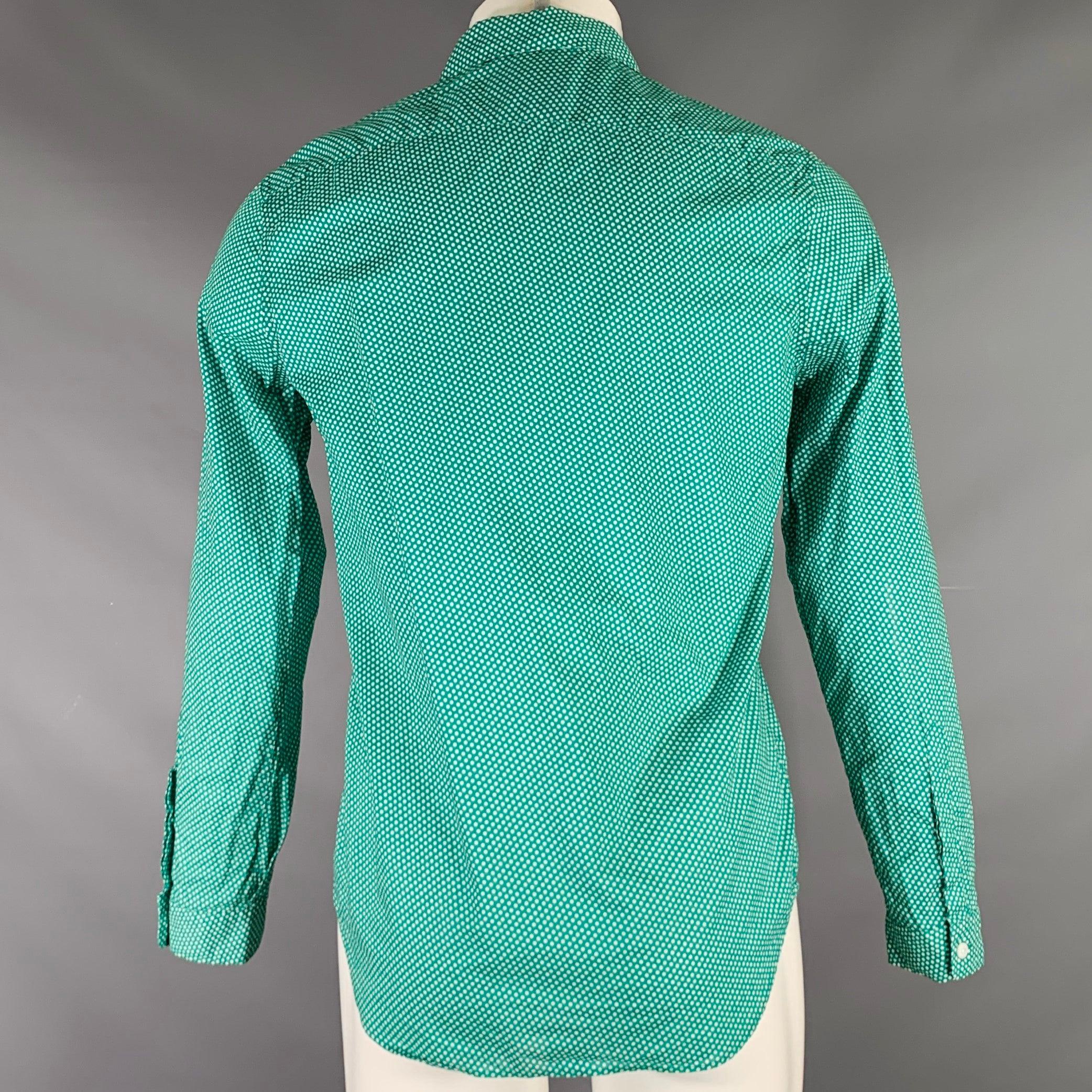 BURBERRY PRORSUM 2011 Size S Green White Polka Dot Cotton Long Sleeve Shirt In Excellent Condition For Sale In San Francisco, CA