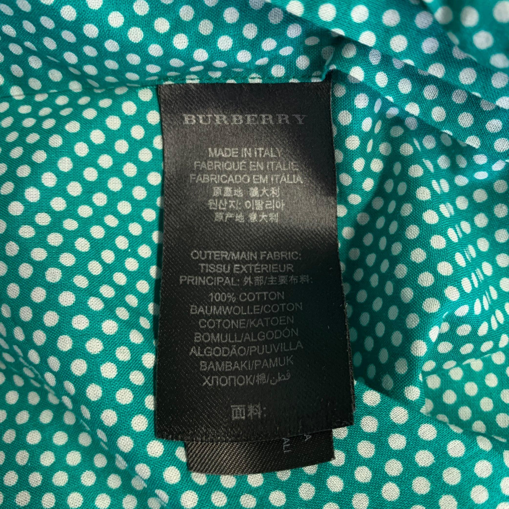 BURBERRY PRORSUM 2011 Size S Green White Polka Dot Cotton Long Sleeve Shirt For Sale 1