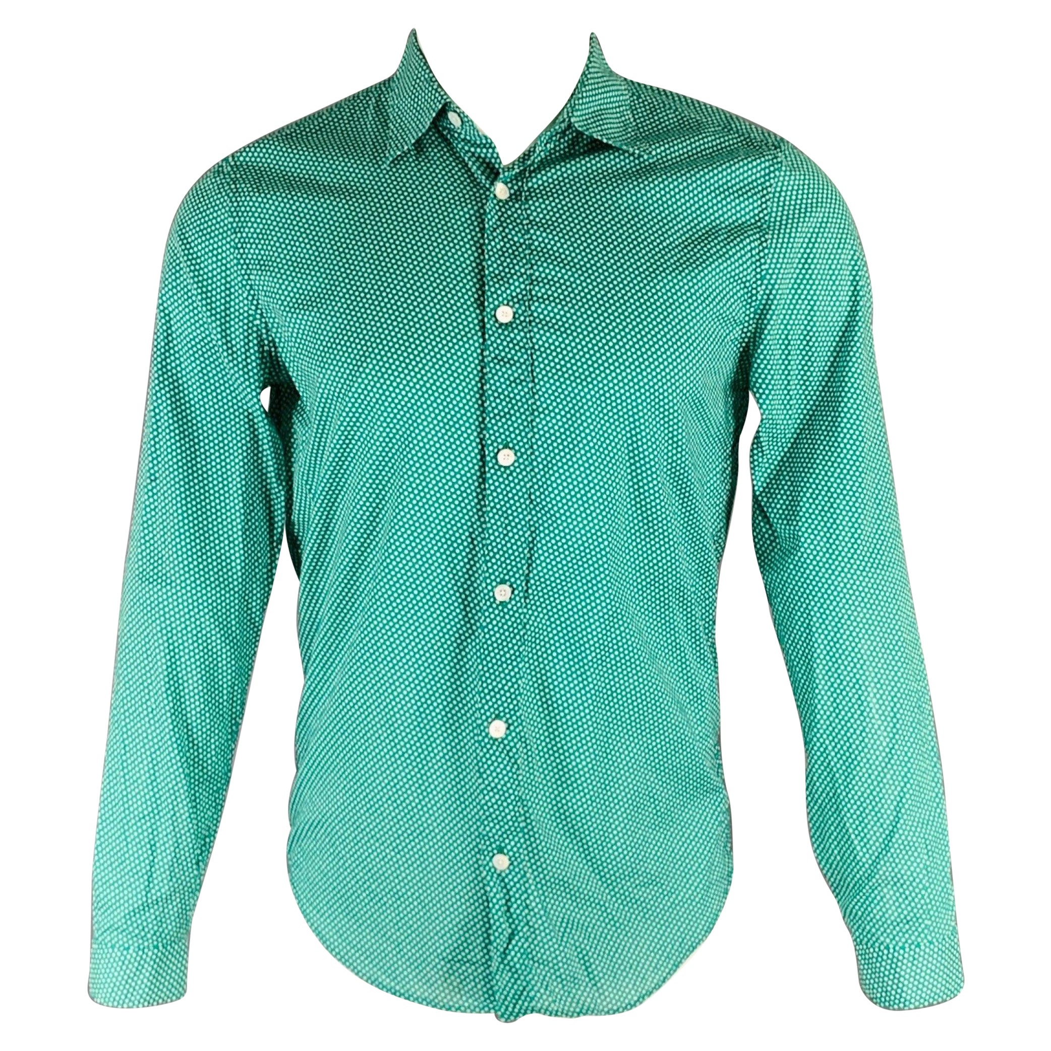 BURBERRY PRORSUM 2011 Talla S Verde Blanco Lunares Algodón Camisa Manga Larga