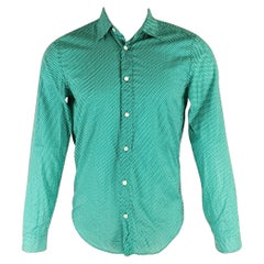BURBERRY PRORSUM 2011 Talla S Verde Blanco Lunares Algodón Camisa Manga Larga