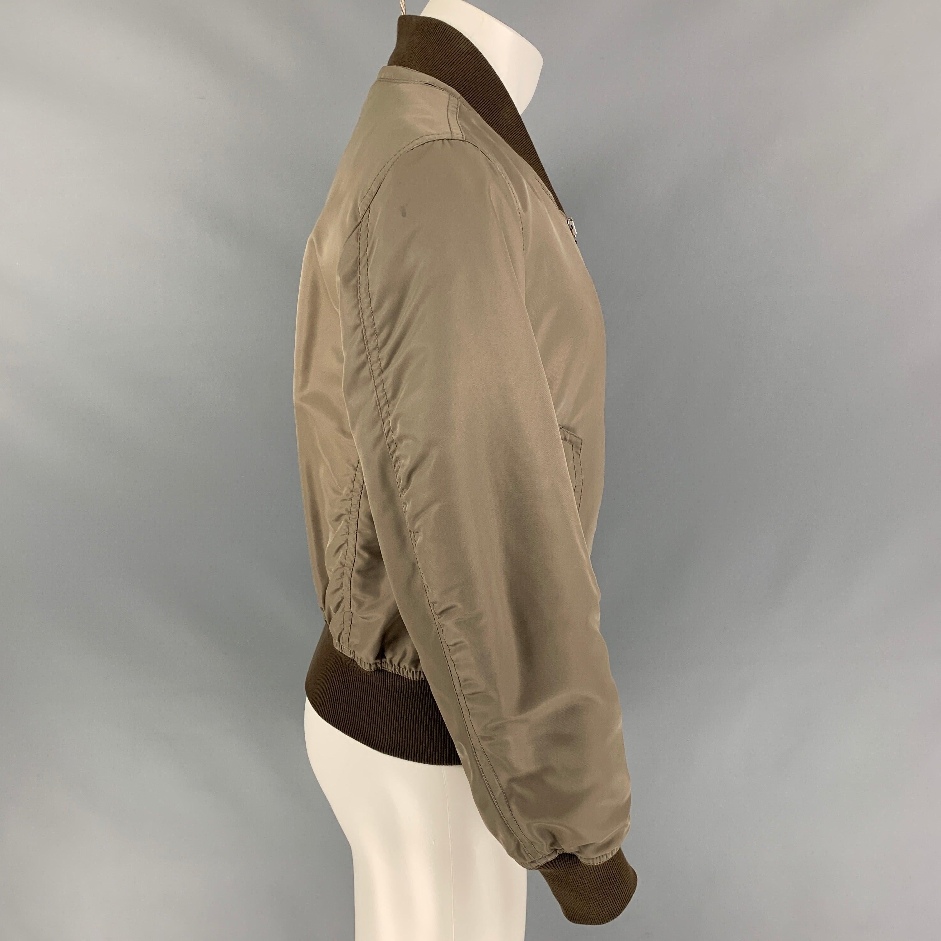 BURBERRY PRORSUM 2013 Size S Taupe & Brown Nylon Bomber Jacket In Good Condition For Sale In San Francisco, CA