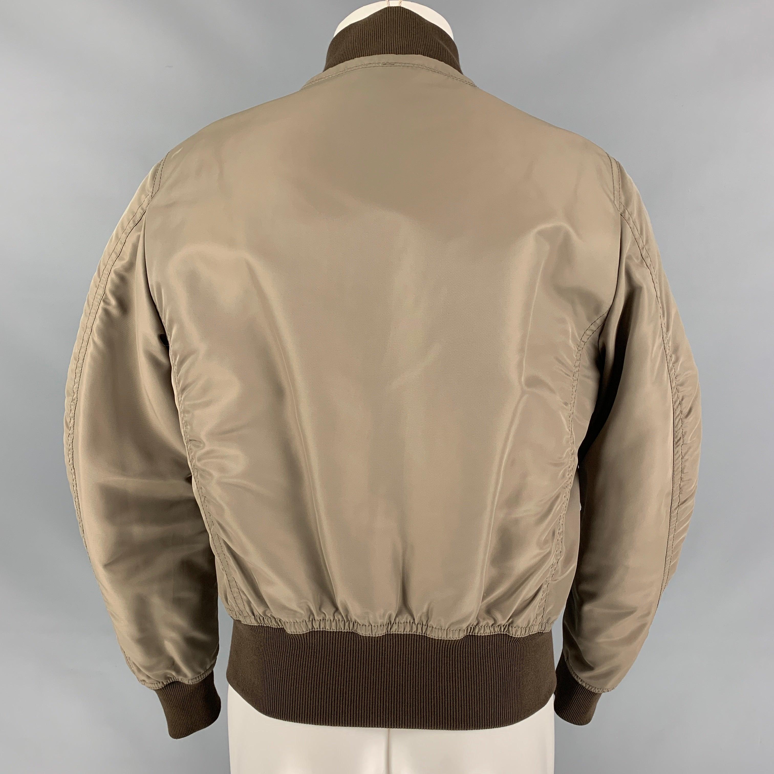 Men's BURBERRY PRORSUM 2013 Size S Taupe & Brown Nylon Bomber Jacket For Sale
