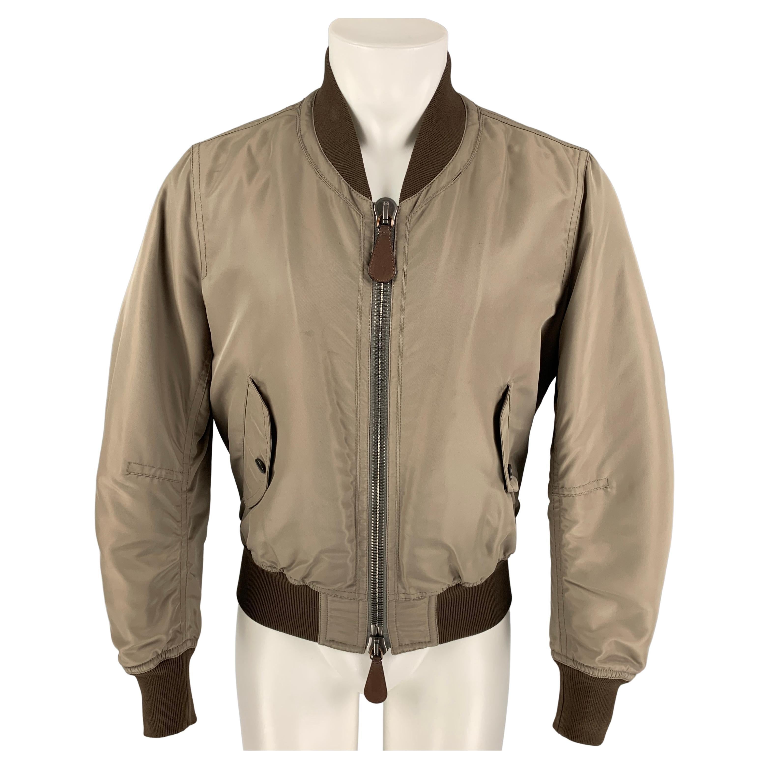 BURBERRY PRORSUM 2013 Size S Taupe and Brown Nylon Bomber Jacket For Sale  at 1stDibs