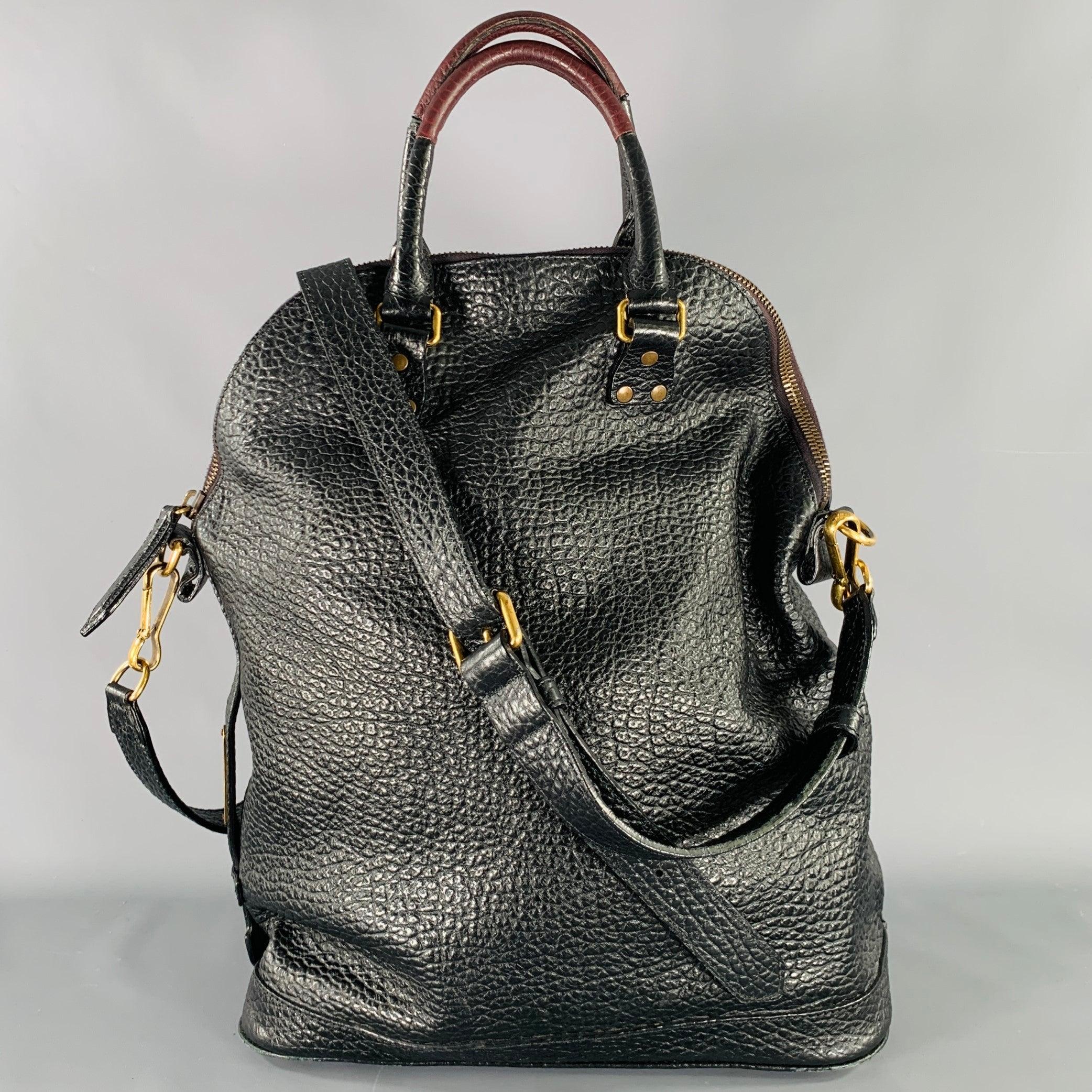 BURBERRY PRORSUM 2014 -St Ives-  Black Burgundy Color Block Leather Bag In Good Condition In San Francisco, CA