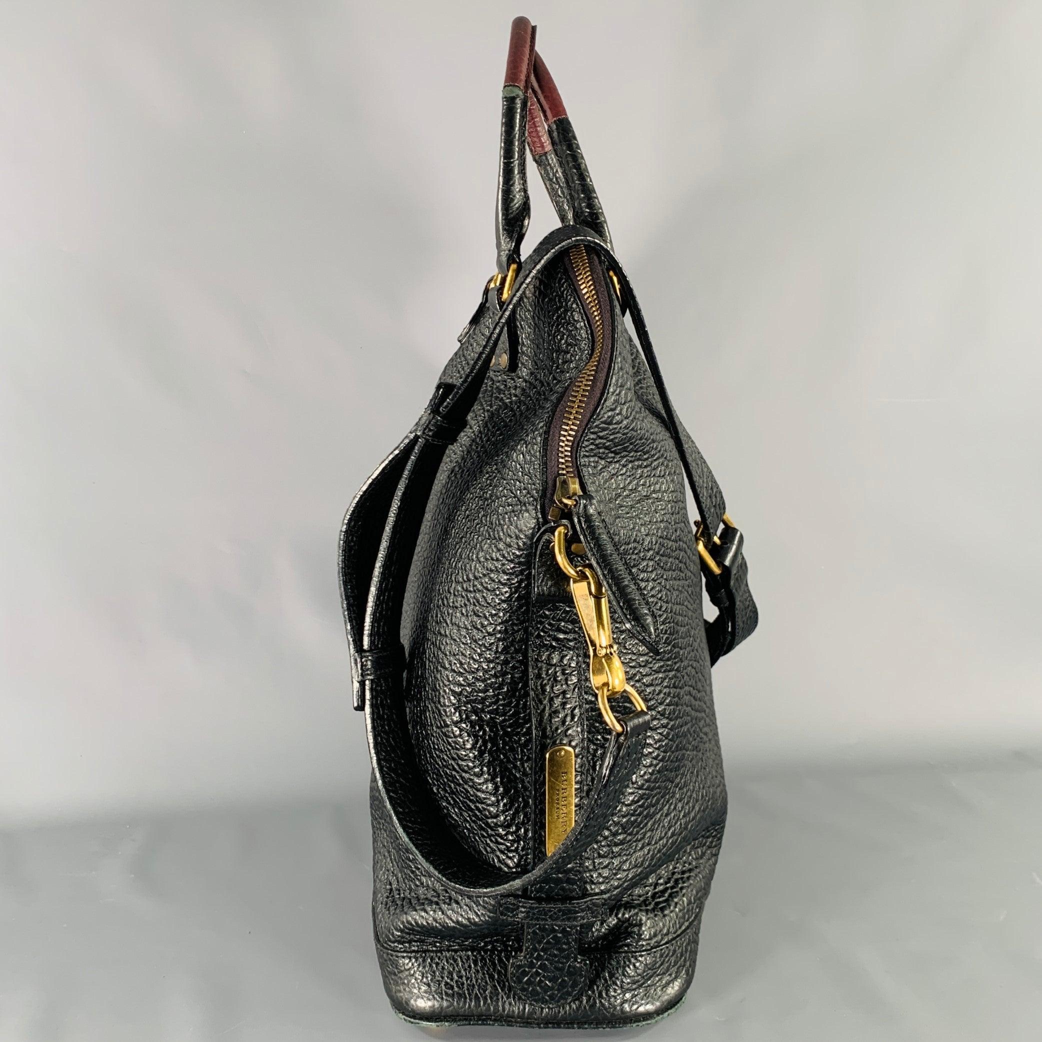 Men's BURBERRY PRORSUM 2014 -St Ives-  Black Burgundy Color Block Leather Bag