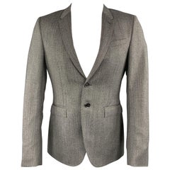 BURBERRY PRORSUM 40 Grey Herringbone Wool 32 x 32 Notch Lapel Suit