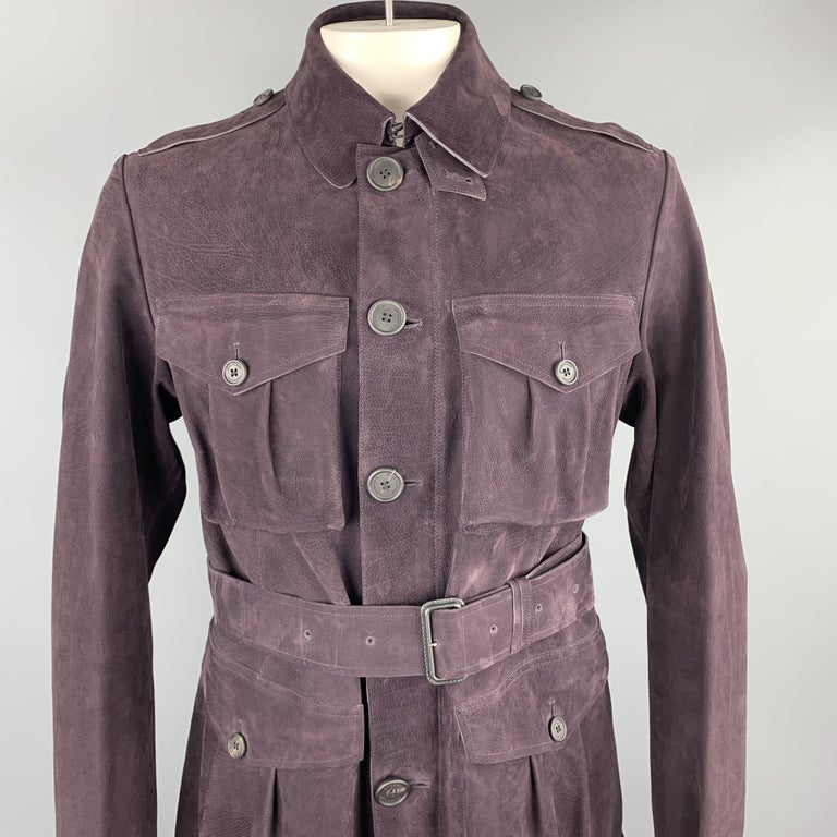 Burberry Prorsum 42 Eggplant Purple Suede Patch Pockets Belted Jacket For Sale At 1stdibs
