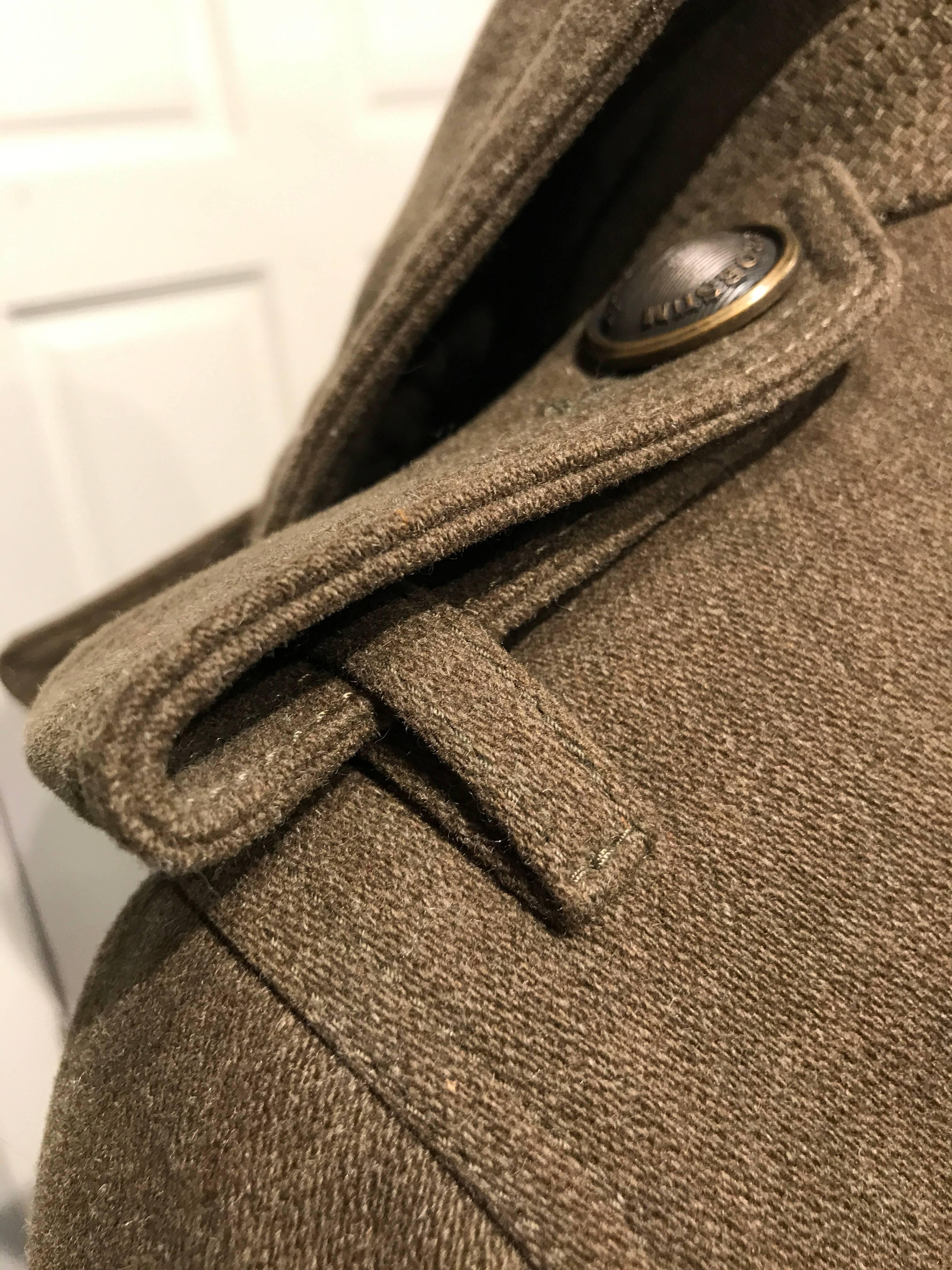 Burberry Prorsum Army Green Wool Coat With Black Shearling Skirt Sz 38 (Us2) For Sale 1