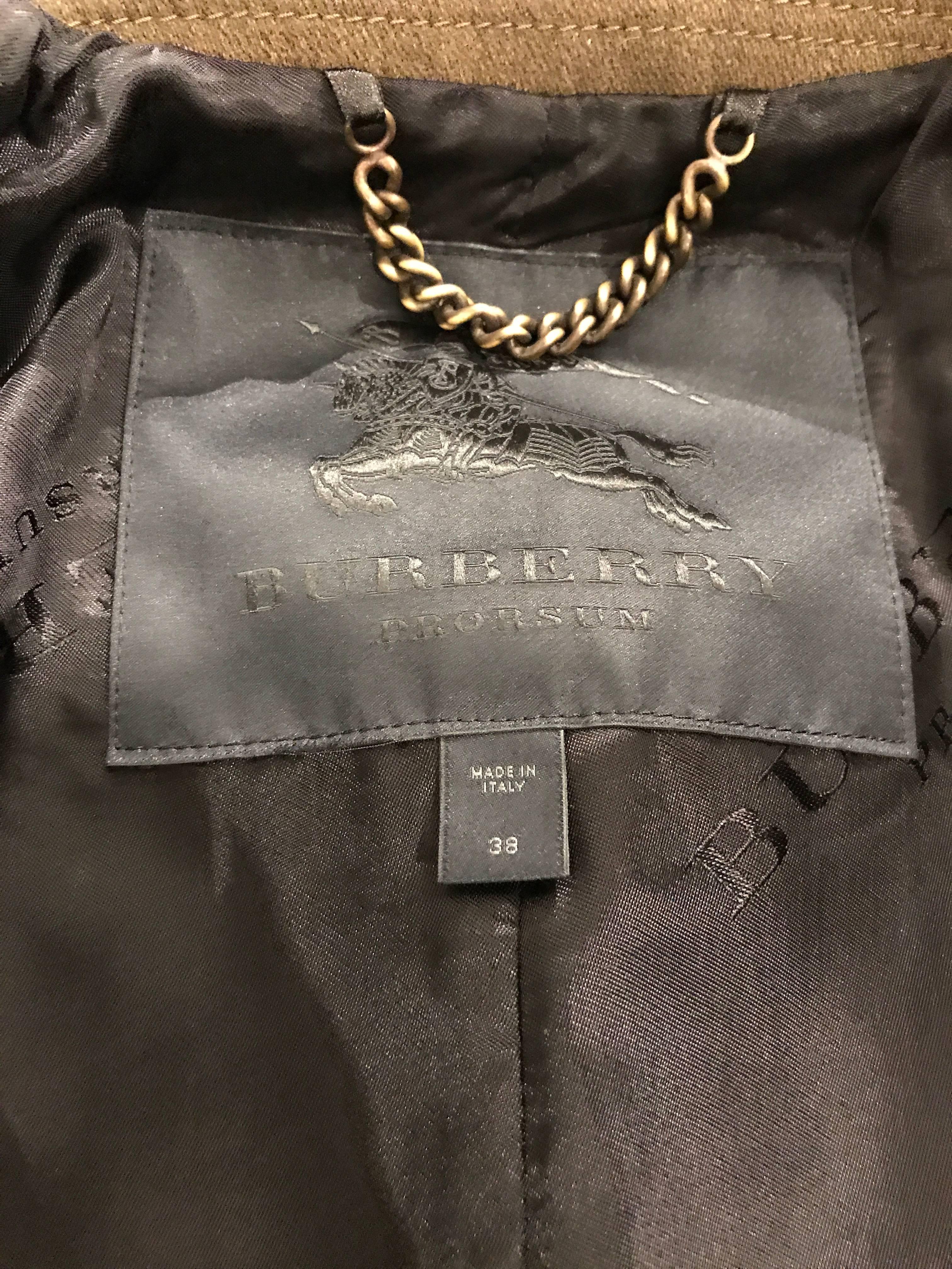 Burberry Prorsum Army Green Wool Coat With Black Shearling Skirt Sz 38 (Us2) For Sale 3
