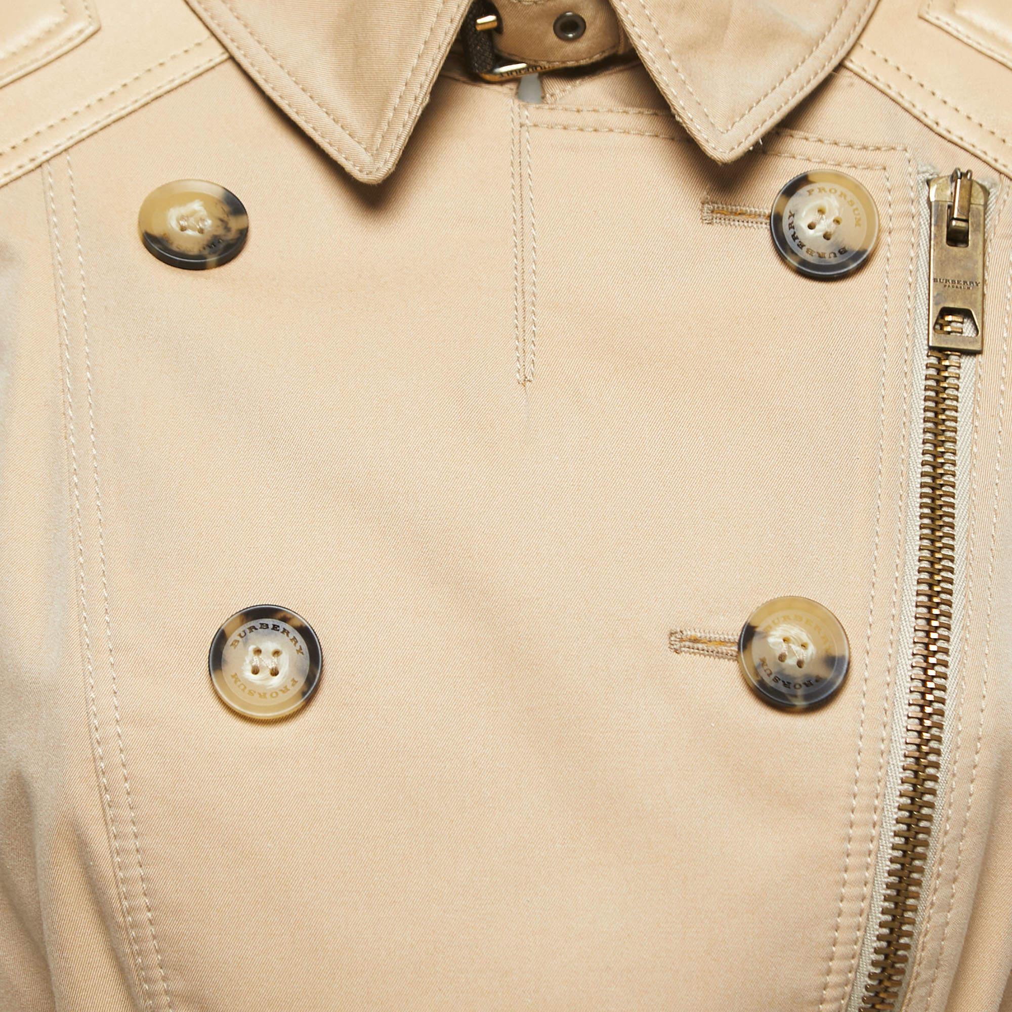 Burberry Prorsum Beige Cotton & Leather Belted Jacket  In Good Condition In Dubai, Al Qouz 2
