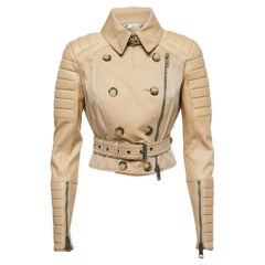 Burberry Prorsum Beige Cotton & Leather Belted Jacket 