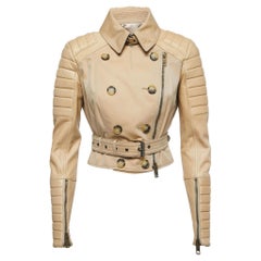 Burberry Prorsum Beige Cotton & Leather Belted Jacket