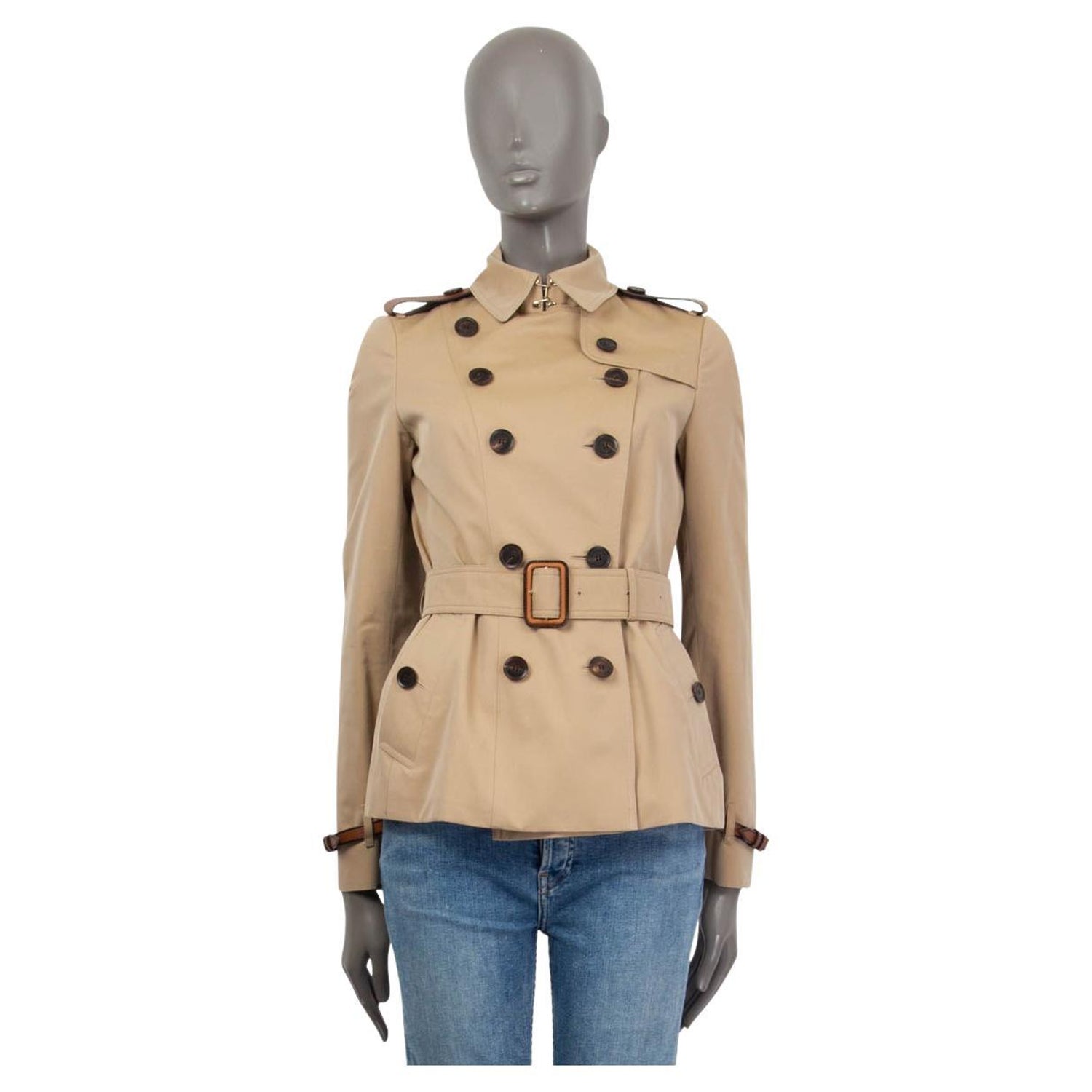 BURBERRY PRORSUM beige cotton LEATHER TRIM TRENCH Jacket 8 S For Sale at  1stDibs