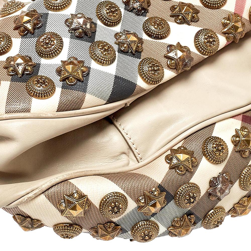 Burberry Prorsum Beige Leder und Canvas Nieten Mason Warrior Hobo 4