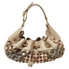 Burberry Prorsum Beige Leather and Canvas Studded Mason Warrior Hobo