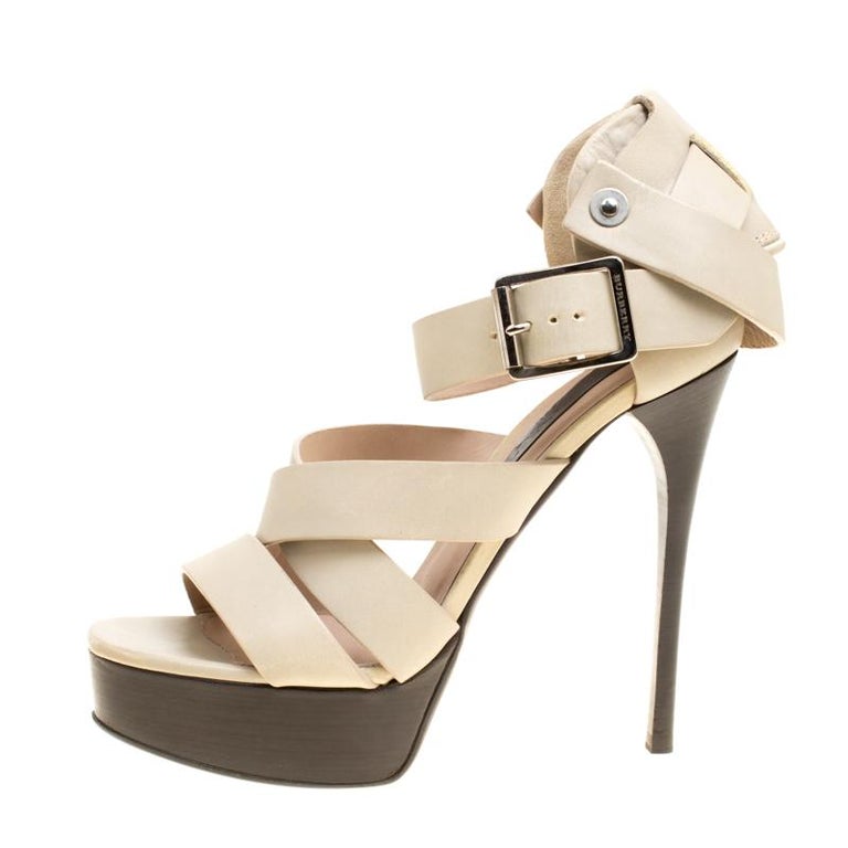 Burberry Prorsum Beige Leather Strappy Platform Sandals Size 37 For ...