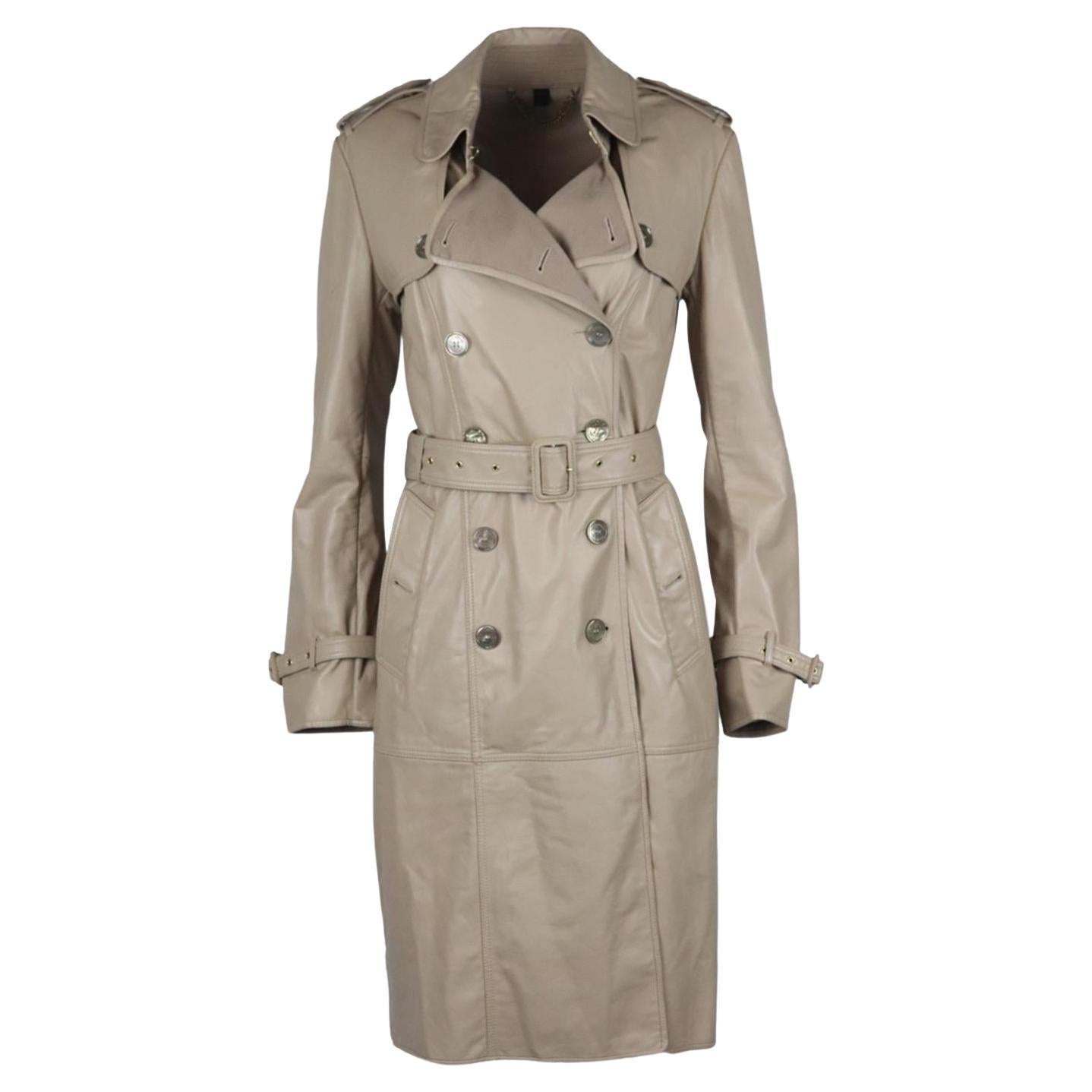 Burberry Prorsum Belted Double Breasted Leather Trench Coat It 44 Uk 12 For  Sale at 1stDibs