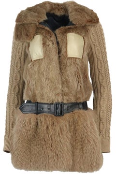 Burberry Prorsum - Manteau en cachemire avec ceinture en fourrure de renard et câble, taille IT 38/UK 6