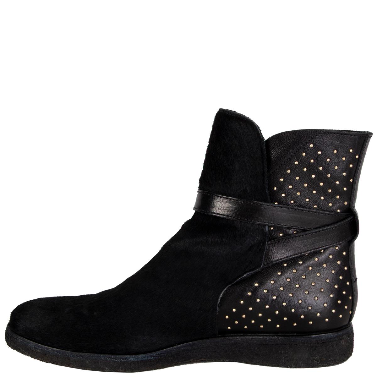 BURBERRY PRORSUM schwarze CALF HAIR & LEDER STUDDED ESKDALE Stiefel Schuhe 37,5 (Schwarz) im Angebot