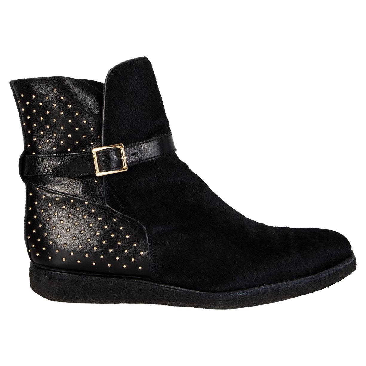 BURBERRY PRORSUM black CALF HAIR & LEATHER STUDDED ESKDALE Boots Shoes 37.5 For Sale