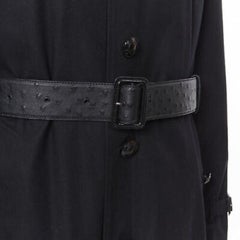 BURBERRY PRORSUM black cotton removable rabbit fur lining ostrich belt trench L