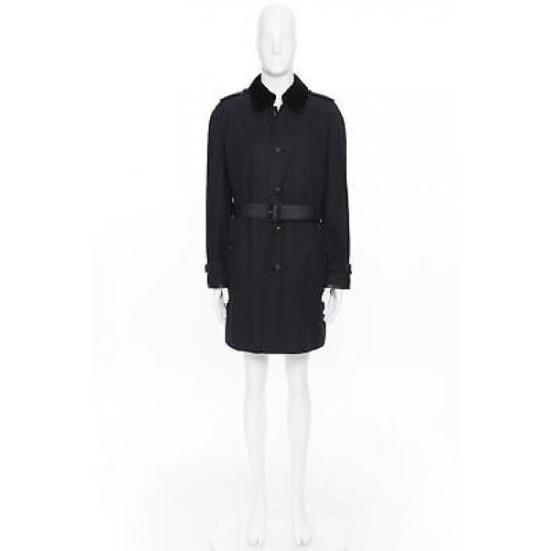 Black BURBERRY PRORSUM black cotton removable rabbit fur lining ostrich belt trench L For Sale