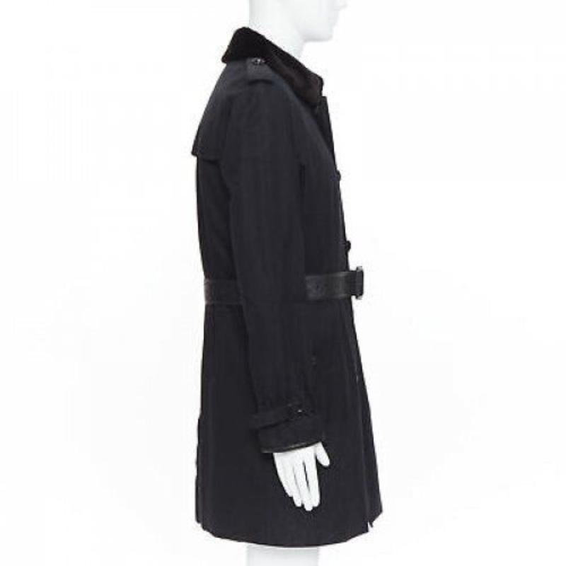 BURBERRY PRORSUM black cotton removable rabbit fur lining ostrich belt trench L For Sale 1
