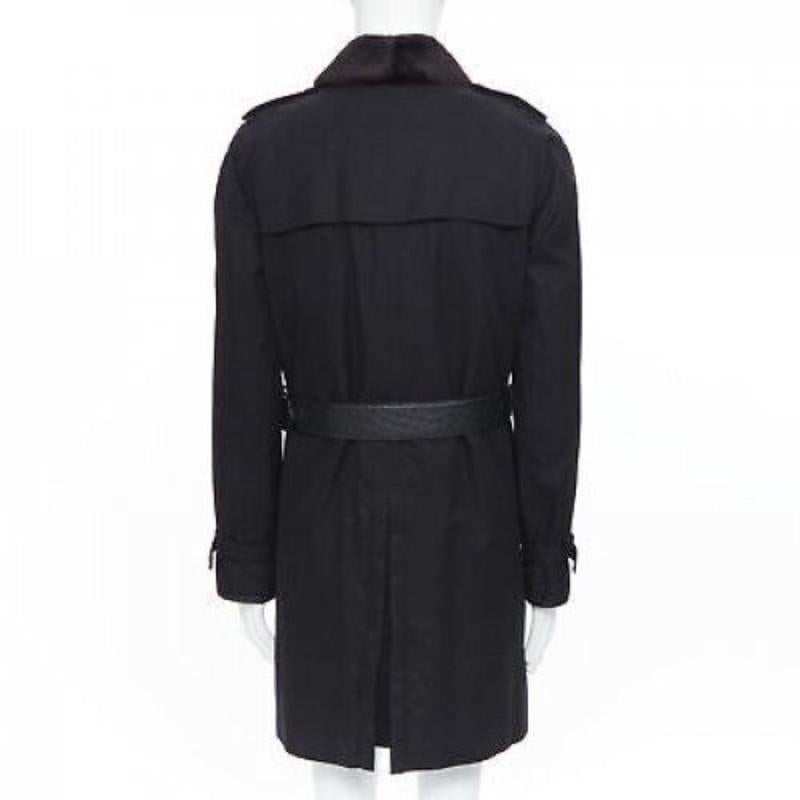 BURBERRY PRORSUM black cotton removable rabbit fur lining ostrich belt trench L For Sale 2