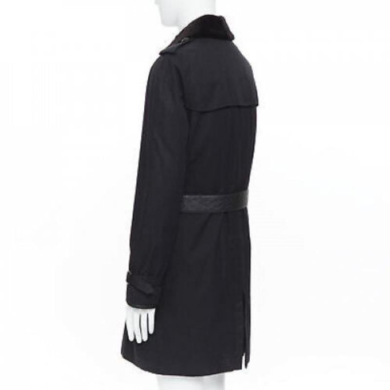 BURBERRY PRORSUM black cotton removable rabbit fur lining ostrich belt trench L For Sale 3