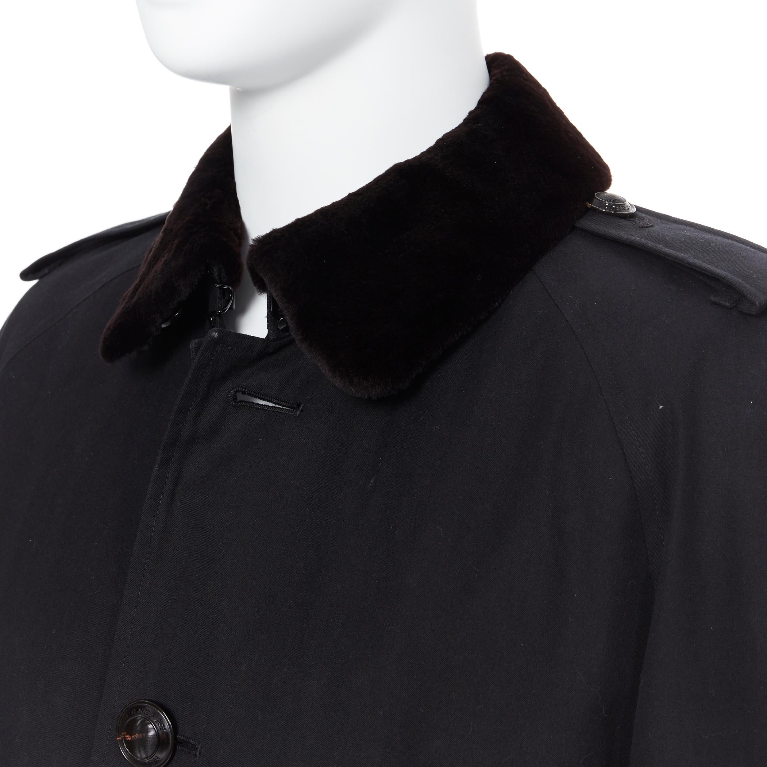 BURBERRY PRORSUM black cotton removable rabbit fur lining ostrich belt trench L For Sale 1