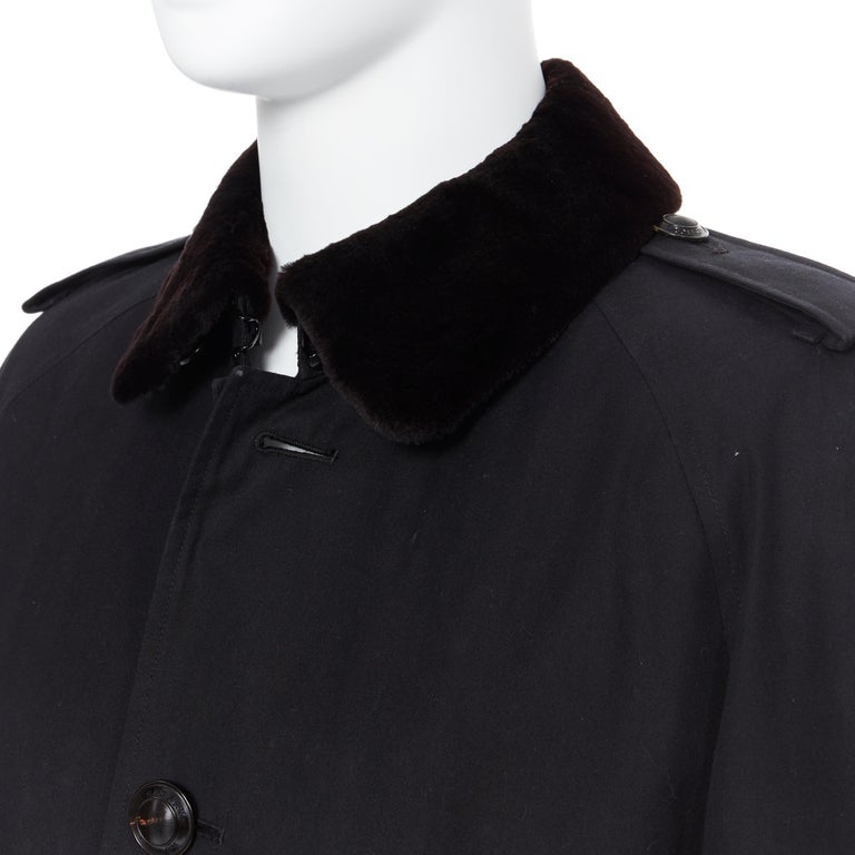 BURBERRY PRORSUM black cotton removable rabbit fur lining ostrich belt  trench L For Sale at 1stDibs