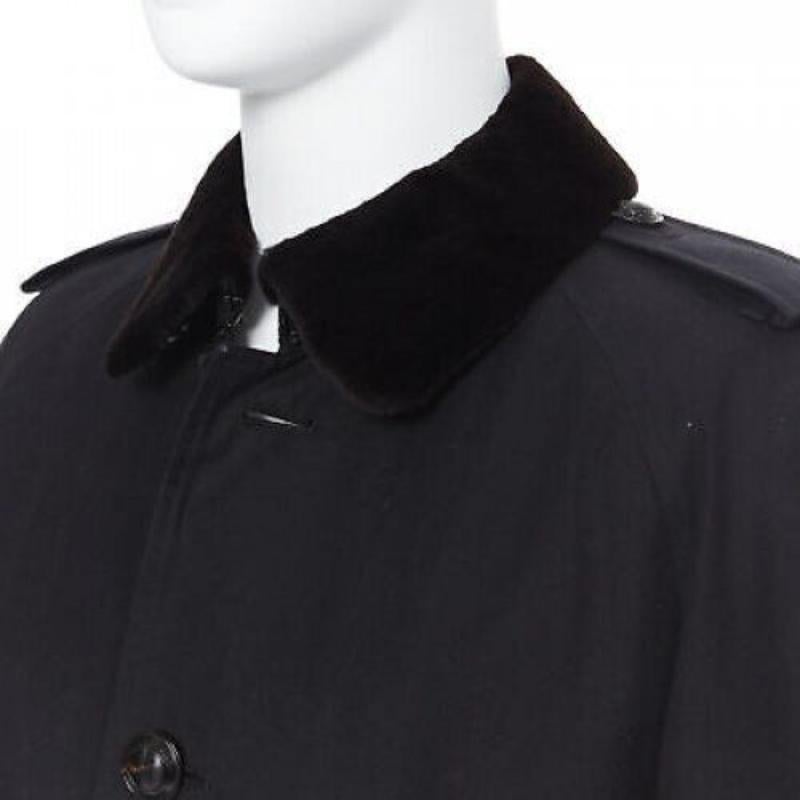 BURBERRY PRORSUM black cotton removable rabbit fur lining ostrich belt trench L For Sale 4