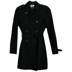 Burberry Prorsum Black Cotton Trench Coat w/ Belt sz 2