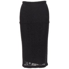 BURBERRY PRORSUM black floral lace lined fitted pencil skirt IT38