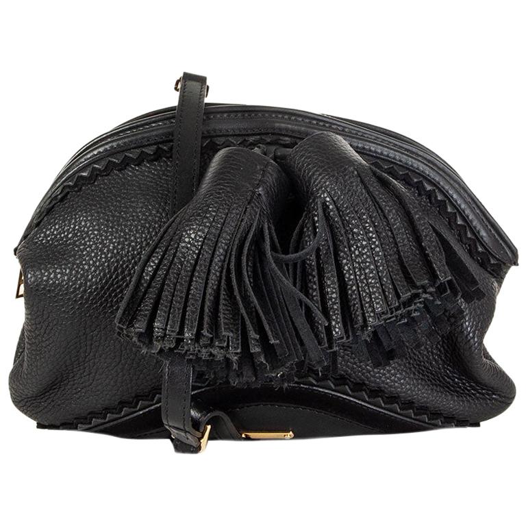 BURBERRY PRORSUM black leather WILBUR Tassel Cross Body Bag