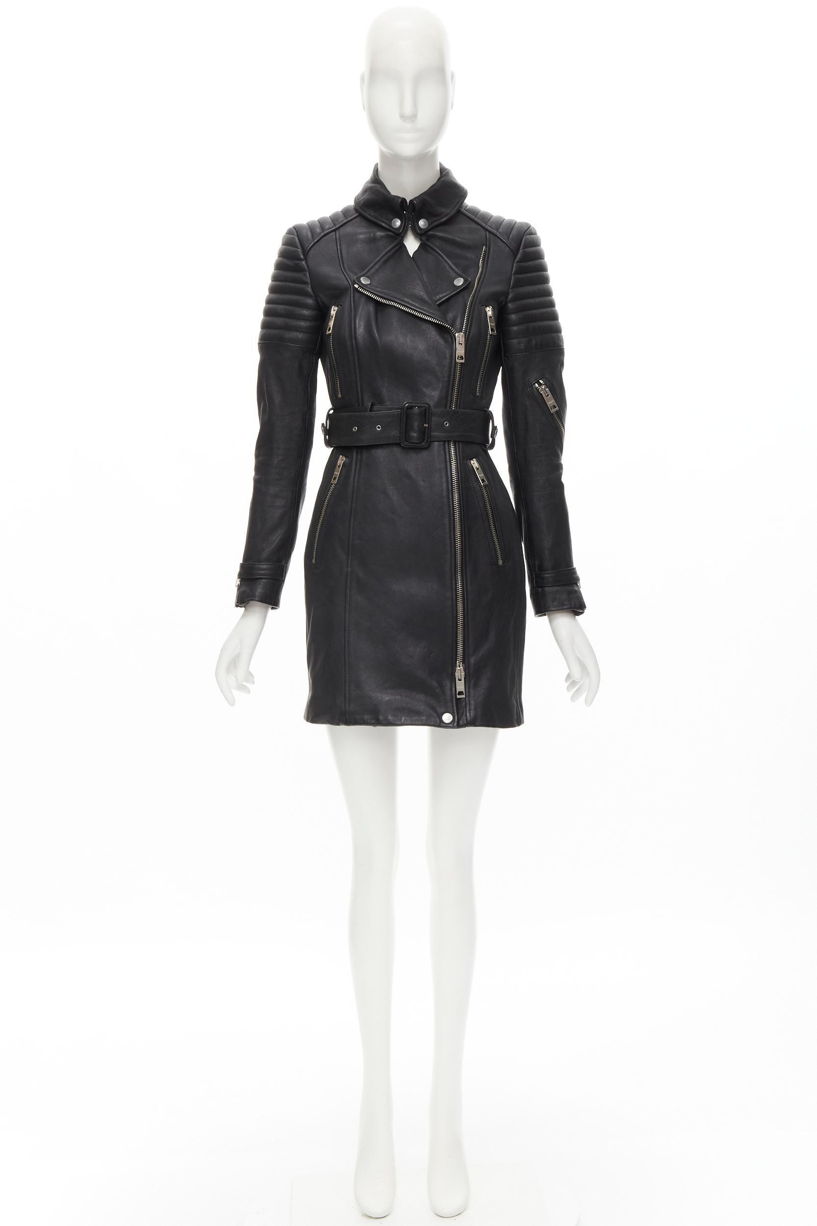 BURBERRY PRORSUM black motorcycle ribbed leather biker dress IT38 XS 3